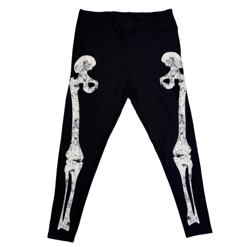 LuLaRoe Womens Leggings Size TC2 Black Skeleton Bones‎ Halloween Plus 18+ NWT